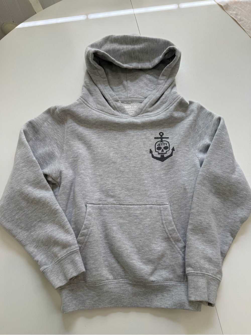 Jetty Life Kids Grey Hooded Sweatshirt with Anchor Skull Graphic